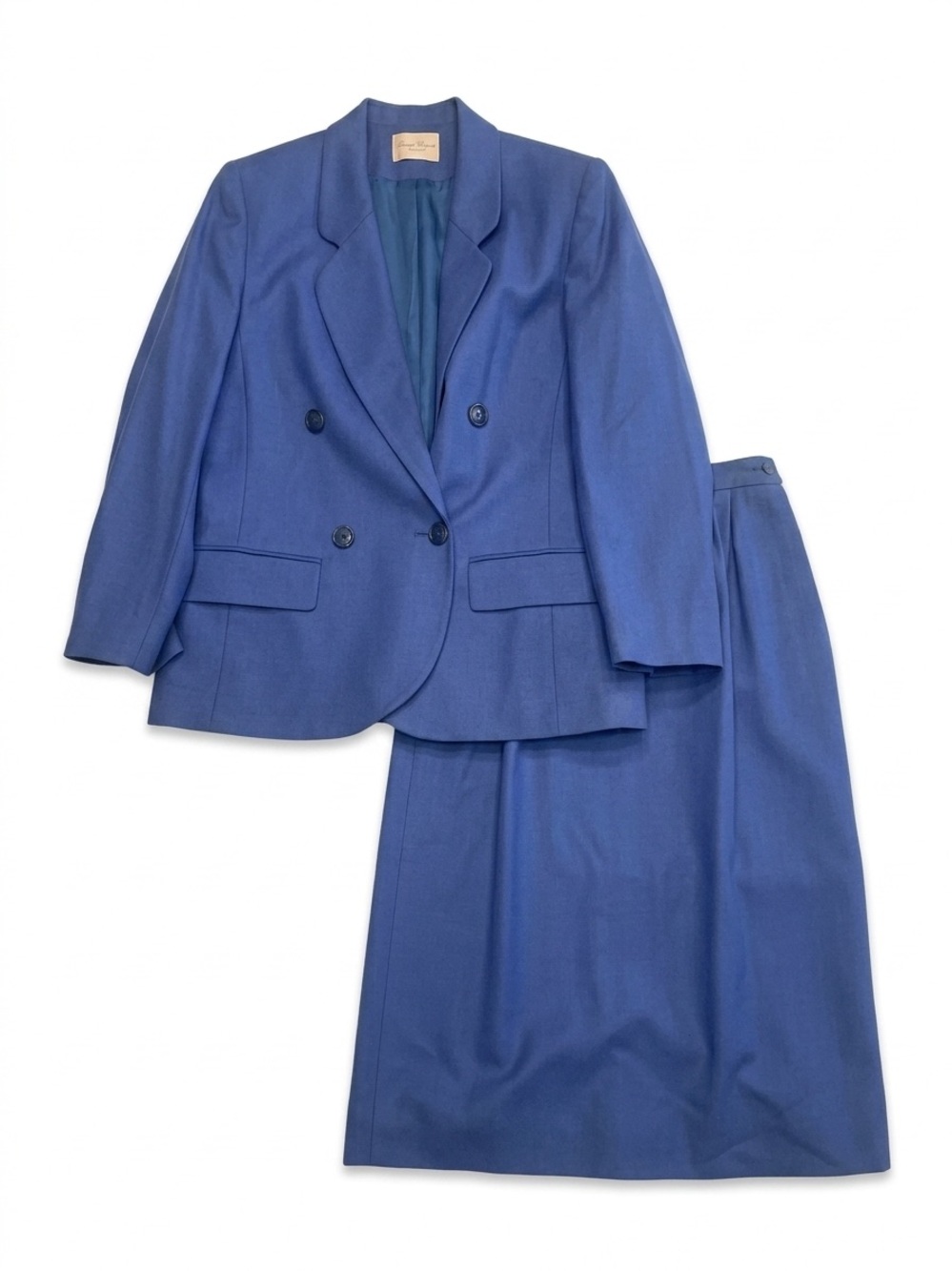 Vintage Pendleton Periwinkle Blue Wool Double Breasted Blazer Skirt Suit 8